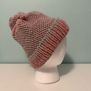 Cozy Pink and Gray 100% Wool Knit Beanie